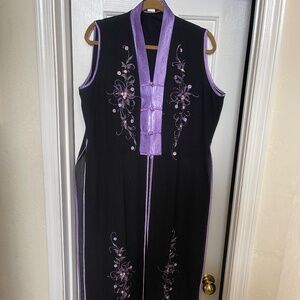 VINTAGE Rare Find Silver Dragon Black/Lilac Glitter Mesh Sheer Long Jacket XL